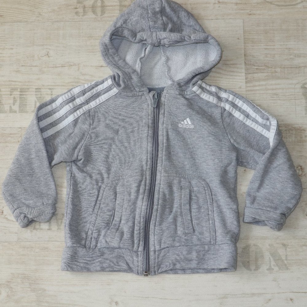 Adidas Sweater Jacket Hoodie Boys 2-3T Gray Unisex